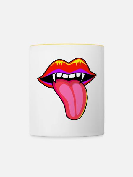 Mund mit Vampir Zähnen - Tasse zweifarbig - Weiß/Gelb