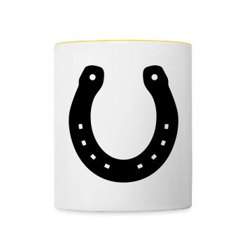 Hufeisen Pferd Glück Symbol Flächenfarbe - Tasse zweifarbig - Weiß/Gelb - Vorne