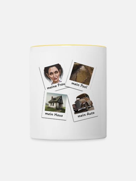 Anti-Angeber-Motiv - Tasse zweifarbig - Weiß/Gelb
