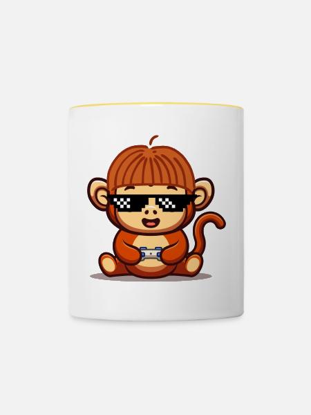 Gaming Affe - Tasse zweifarbig - Weiß/Gelb