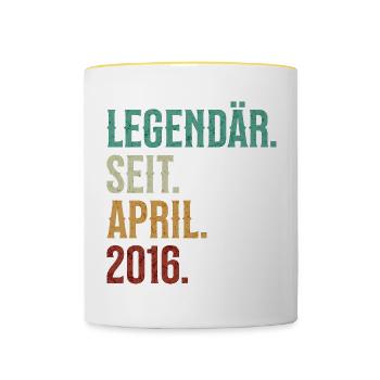 Legendär. Seit. April. 2016. Retro Birthday - Tasse zweifarbig - Weiß/Gelb - Vorne