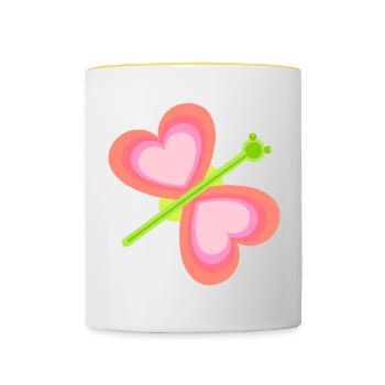 Coeur Papillon Printemps Enfant Bébé Insectes Années 80 - Mug contrasté - blanc/jaune - Devant