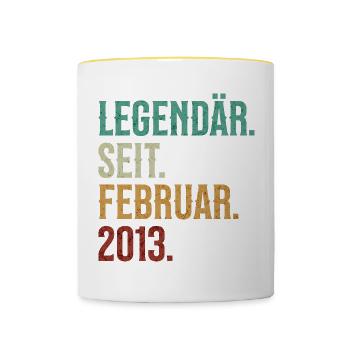 Legendär. Seit. Februar. 2013. Retro Birthday - Tasse zweifarbig - Weiß/Gelb - Vorne