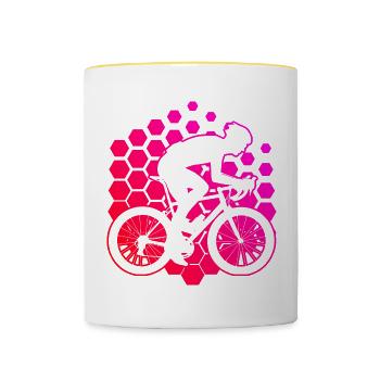 Herren Damen Rennradfahrer Rennrad Roadbike - Tasse zweifarbig - Weiß/Gelb - Vorne