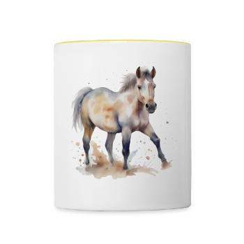 Cheval Chevaux Cavalier Cavalier Poney Fille - Mug contrasté - blanc/jaune - Devant