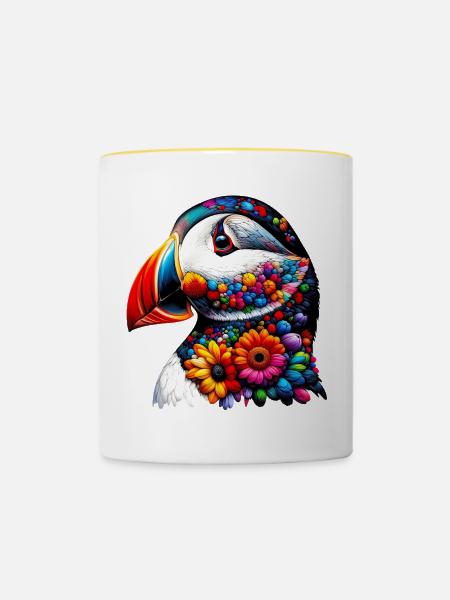 Papageitaucher - Tasse zweifarbig - Weiß/Gelb