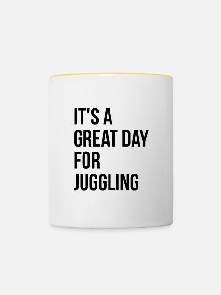 Jonglieren, jonglieren, jonglieren - Tasse zweifarbig - Weiß/Gelb