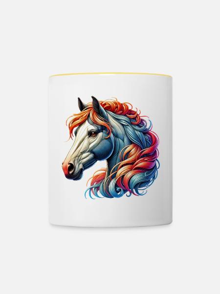 Pferd - Tasse zweifarbig - Weiß/Gelb