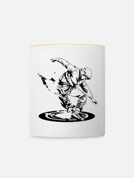 Breakdancer Zeichnung - Tasse zweifarbig - Weiß/Gelb