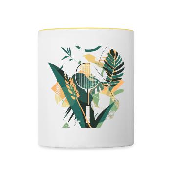 Badminton Racket Artwork - Contrasting Mug - white/yellow - Front