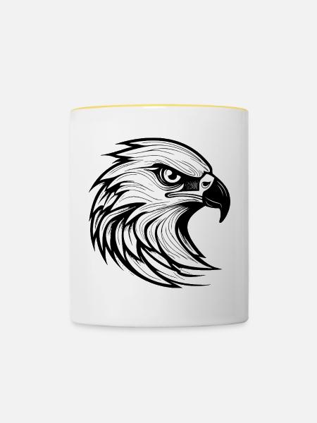 Detaillierte Adlerkopf-Illustration - Tasse zweifarbig - Weiß/Gelb