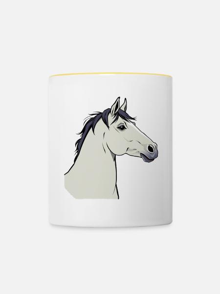 Weisses Pferd - Tasse zweifarbig - Weiß/Gelb