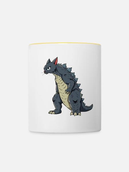 Katze als Echse - Tasse zweifarbig - Weiß/Gelb