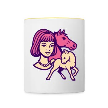 Fille Cheval Pop Art Rose - Mug contrasté - blanc/jaune - Devant