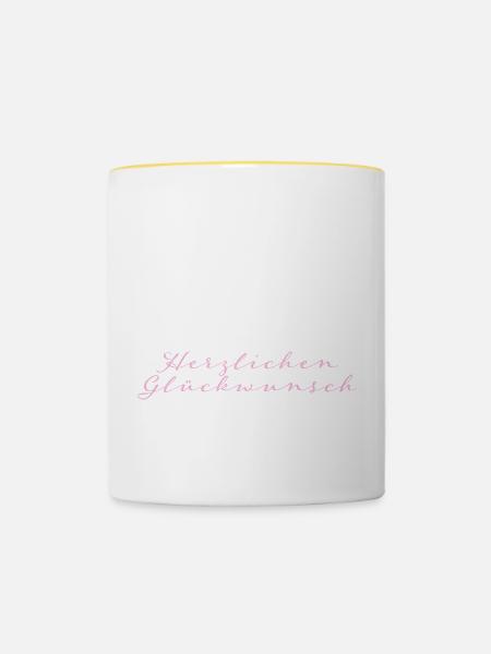 Herzlichen Glückwunsch - Tasse zweifarbig - Weiß/Gelb