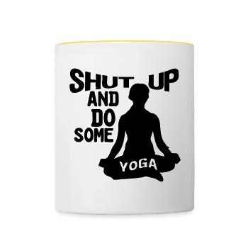 Shut up and do some Yoga, Yoga, Fitness, Geschenk - Tasse zweifarbig - Weiß/Gelb - Vorne