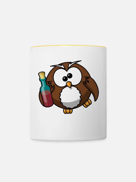 Betrunkene Eule - Tasse zweifarbig - Weiß/Gelb