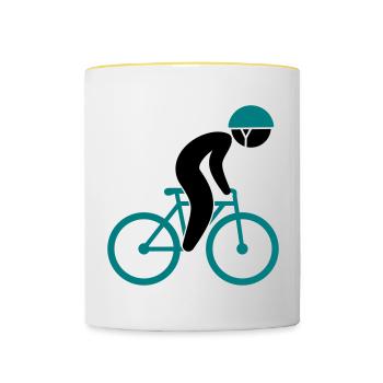 A racing cyclist on his bike - Contrasting Mug - white/yellow - Front
