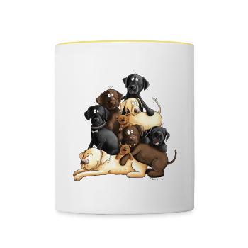 Lustiger Labrador Hundehaufen I Retriever Hunde - Tasse zweifarbig - Weiß/Gelb - Vorne