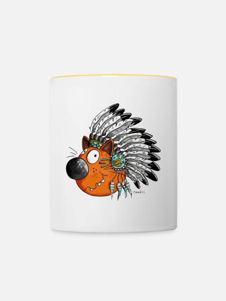 Indianer Katze - Tasse zweifarbig - Weiß/Gelb