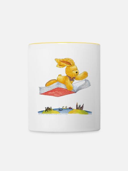 Felix der Hase Fliegendes Buch - Tasse zweifarbig - Weiß/Gelb