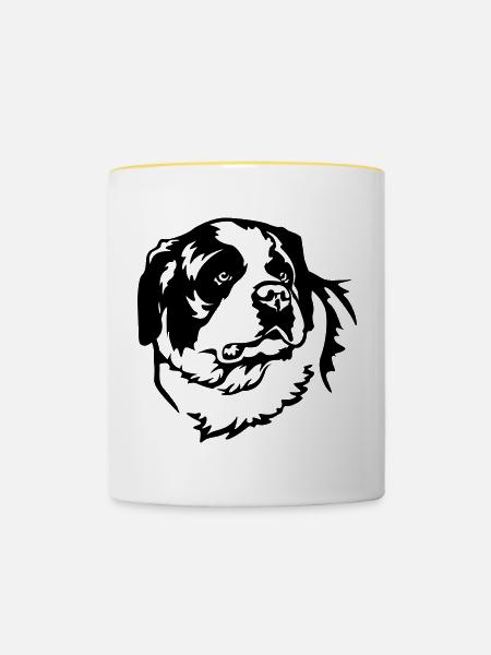 Bernhardiner Kopf - Tasse zweifarbig - Weiß/Gelb