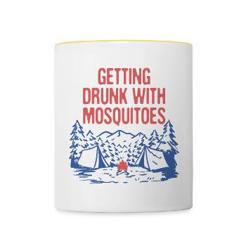 Se saouler avec des moustiques Camping Amateur de bière - Mug contrasté - blanc/jaune - Devant
