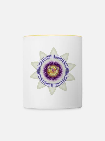 Kunstvolle Blüte einer Passionsblume - Tasse zweifarbig - Weiß/Gelb