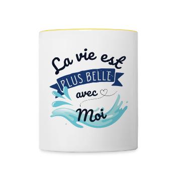 LA VIE EST PLUS BELLE AVEC MOI - Mug contrasté - blanc/jaune - Devant