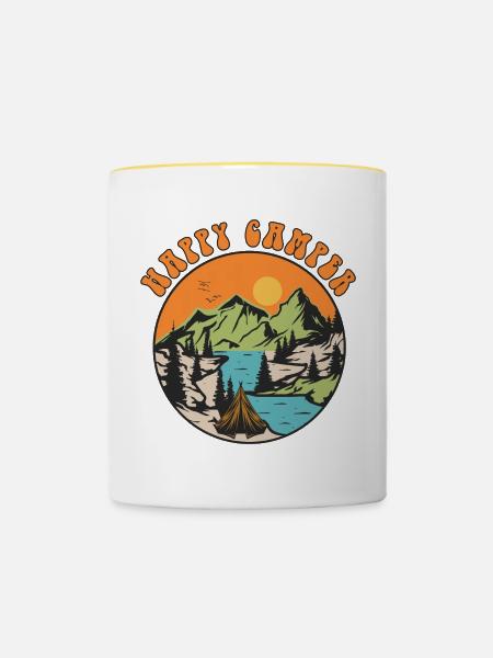 Glücklicher Camper - Tasse zweifarbig - Weiß/Gelb