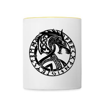 Fenrir and Runes - Contrasting Mug - white/yellow - Front