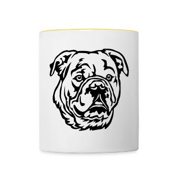 Tête de bouledogue continental - Mug contrasté - blanc/jaune - Devant
