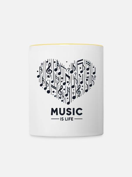 Musik ist Leben - Tasse zweifarbig - Weiß/Gelb