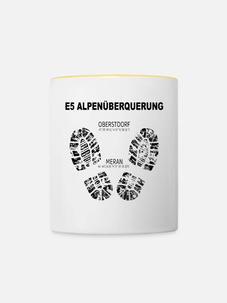 E5 Alpenüberquerung - Tasse zweifarbig - Weiß/Gelb