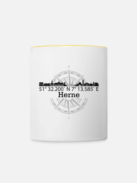 Koordinaten Herne - Tasse zweifarbig - Weiß/Gelb