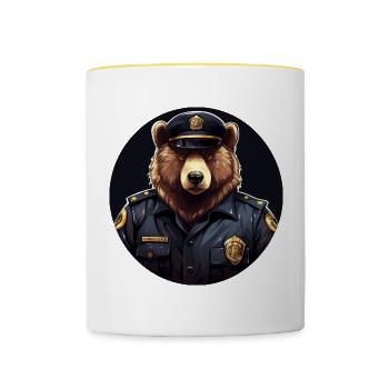 Bären Polizistin - Tasse zweifarbig - Weiß/Gelb - Vorne