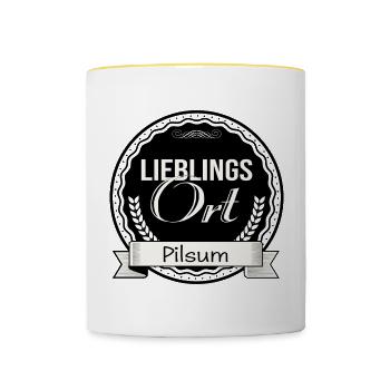 Lieblingsort Pilsum - Tasse zweifarbig - Weiß/Gelb - Vorne
