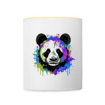 Panda Kopf Porträt Bunt - Tasse zweifarbig - Weiß/Gelb - Vorne
