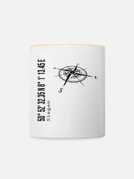 Koordinaten Siegen - Tasse zweifarbig - Weiß/Gelb
