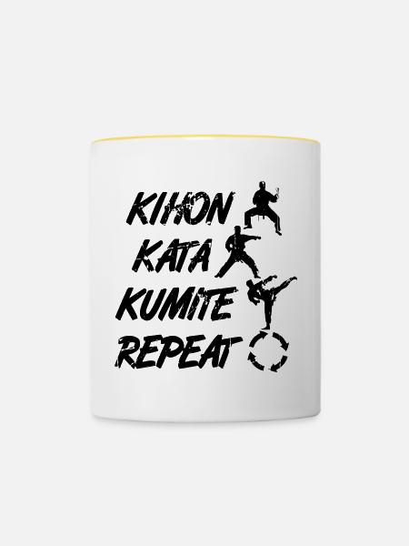 Karate Säulen - Tasse zweifarbig - Weiß/Gelb