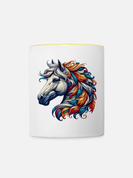 Pferd - Tasse zweifarbig - Weiß/Gelb
