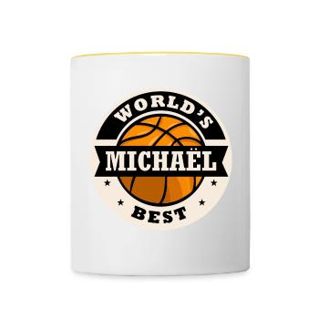 Mikaël world s best joueur de basketball - Mug contrasté - blanc/jaune - Devant