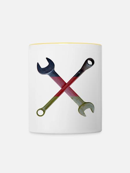 Deutsche Flaggenwerkzeug Kreuz - Tasse zweifarbig - Weiß/Gelb