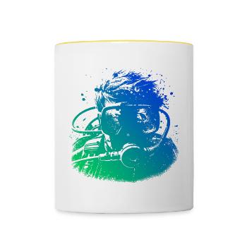 Taucher Free Dive Diver Damen Tauchen Herren - Tasse zweifarbig - Weiß/Gelb - Vorne