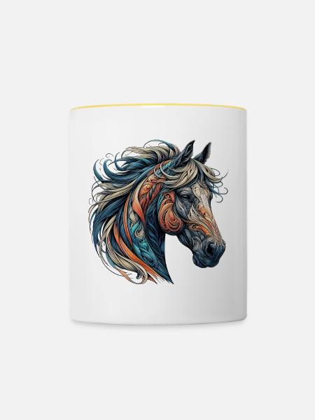 Pferd - Tasse zweifarbig - Weiß/Gelb