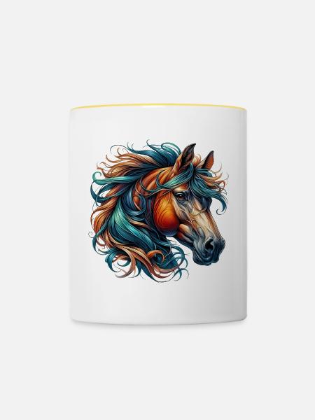 Pferd - Tasse zweifarbig - Weiß/Gelb