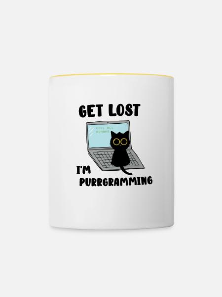 Get Lost I'm purrgramming - Tasse zweifarbig - Weiß/Gelb