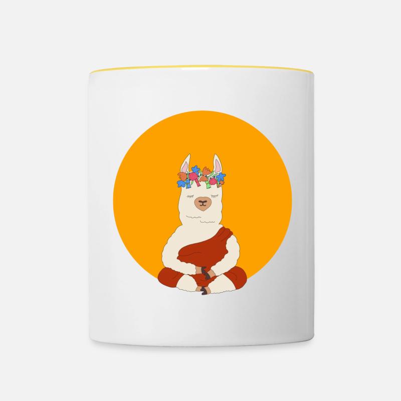 Lama méditant - Mug contrasté - blanc/jaune