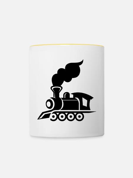 Lokomotive Grafik - Tasse zweifarbig - Weiß/Gelb