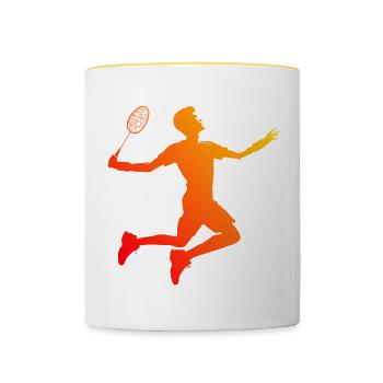 Badminton Squash Damen Badmintonspieler Herren - Tasse zweifarbig - Weiß/Gelb - Vorne